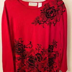 Alfred Dunner Women's Long Sleeve Sweater Blouse with Floral Design